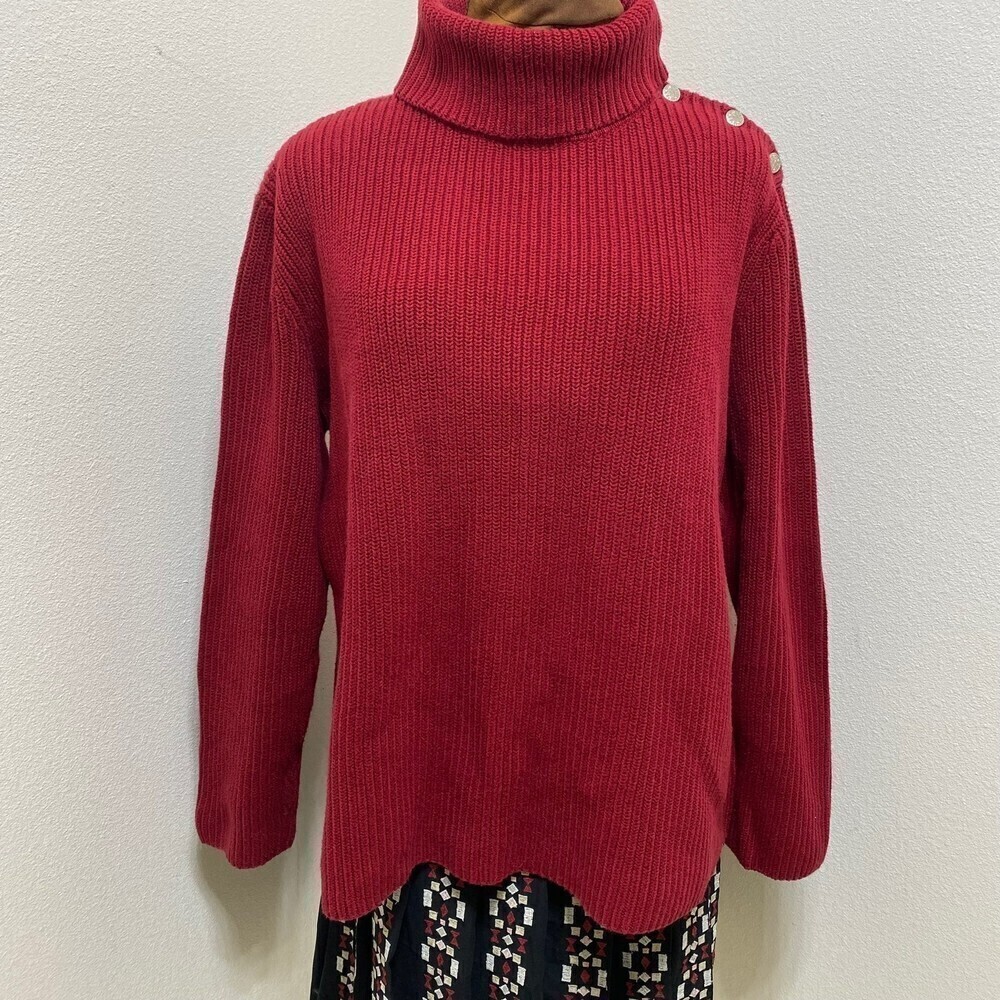 Women Ralph Lauren Burgundy Turtleneck Shawl Collar  Sweater Size Large